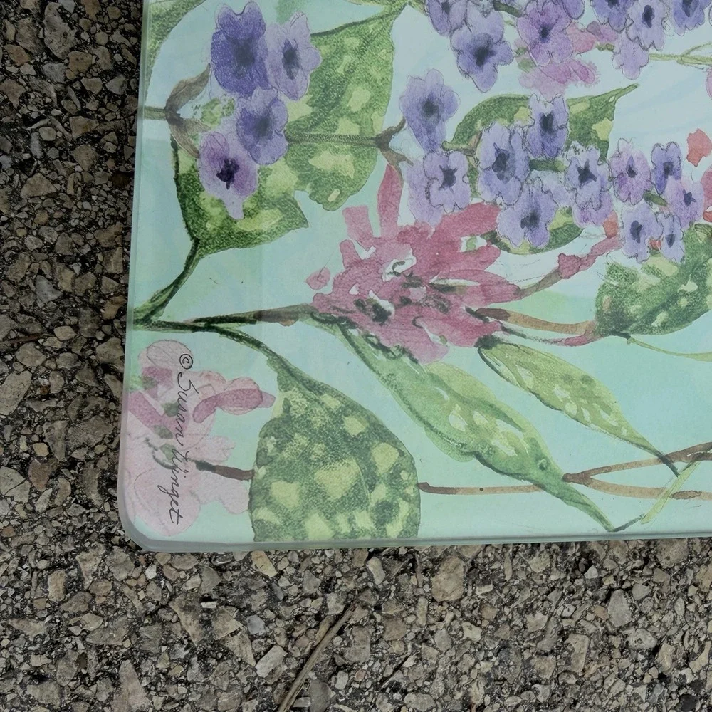 Large Floral Glass Tray‎ Butterfly Serving Platter Home Decor